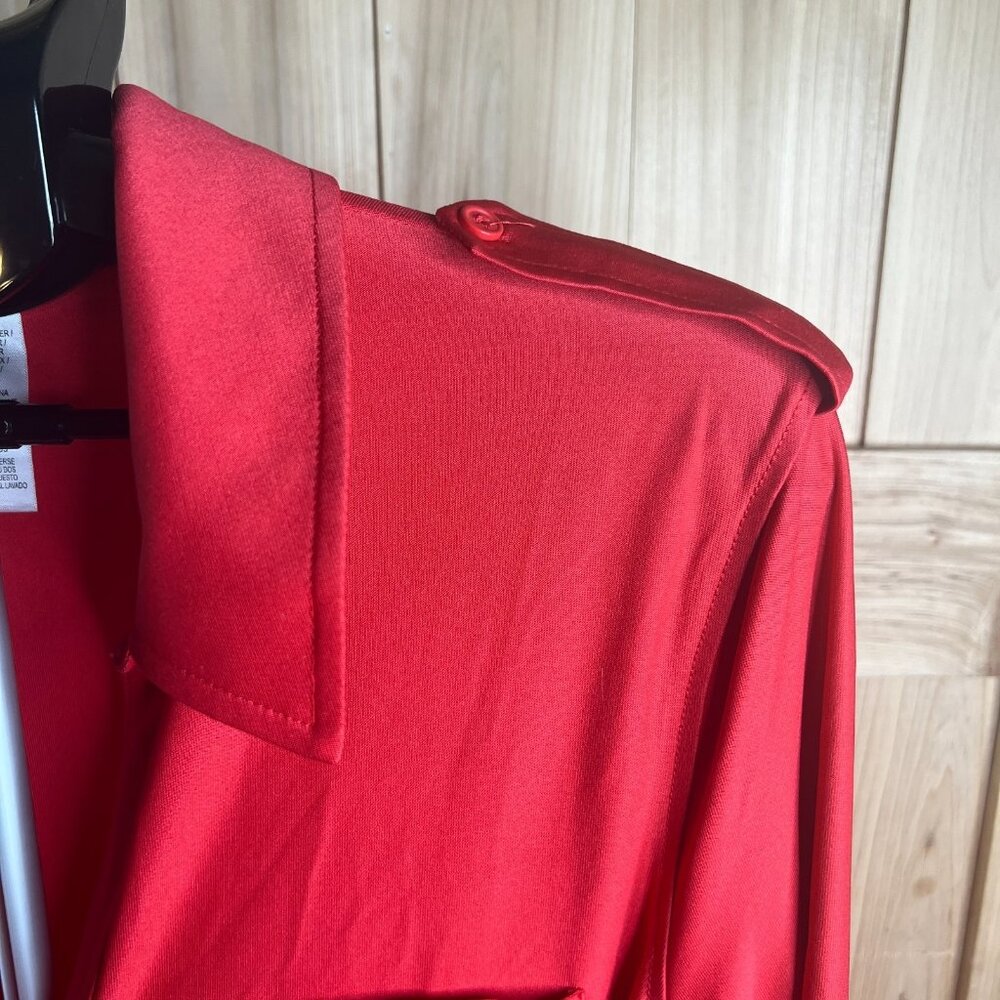 Womens Red Button Front Shirt Dress Belted Long Sleeve 1X Career Casual Stretchy - Picture 5 of 9